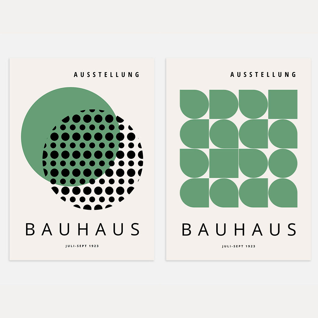 Bauhaus Groene geometrie – Set van 2 posters