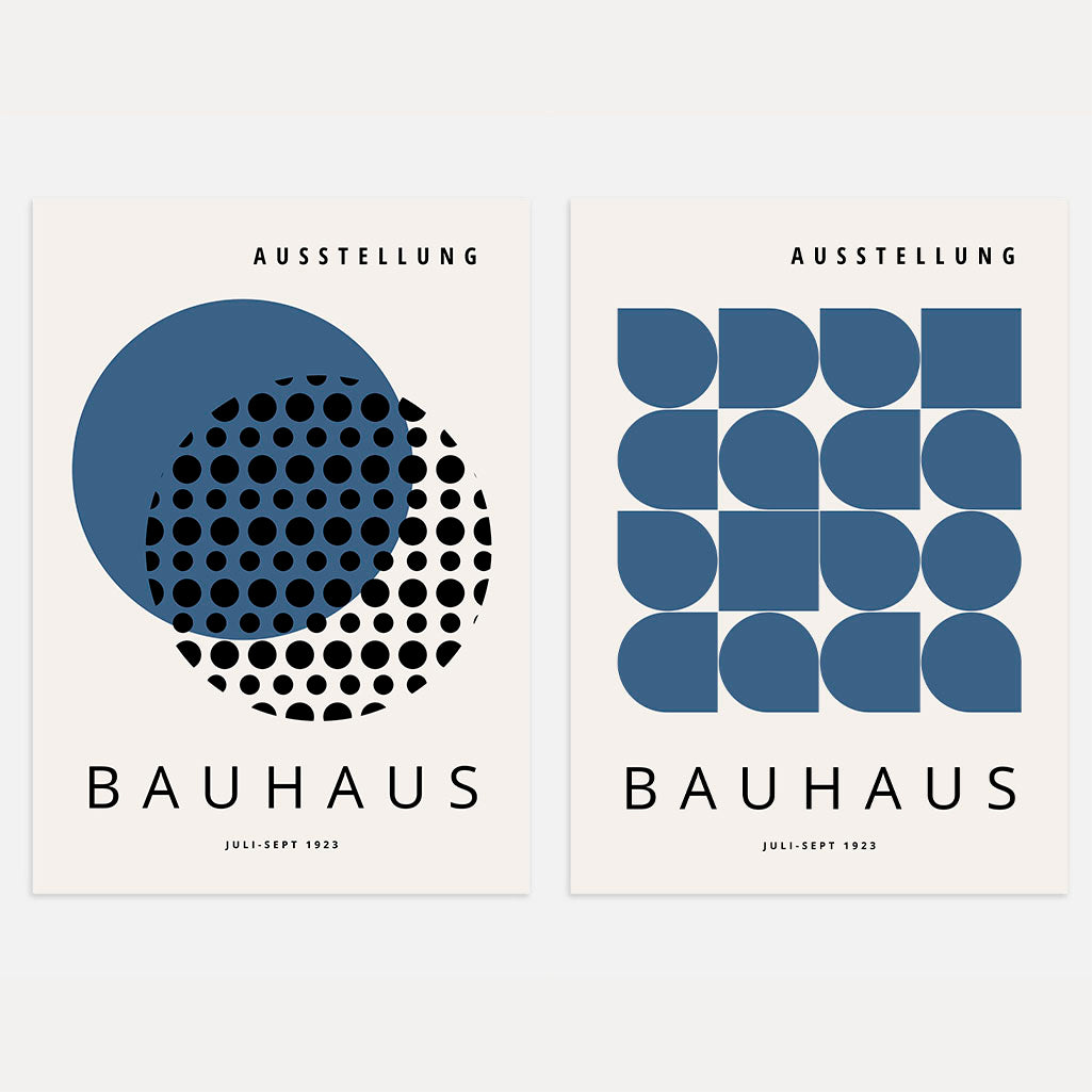 Bauhaus Minimal Marineblauw – Set van 2 posters