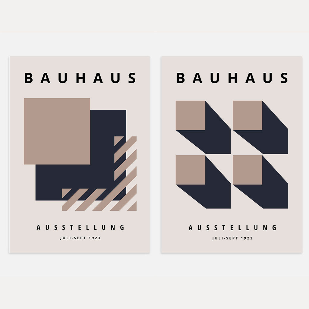 Bauhaus Beige Marineblauw – Set van 2 posters