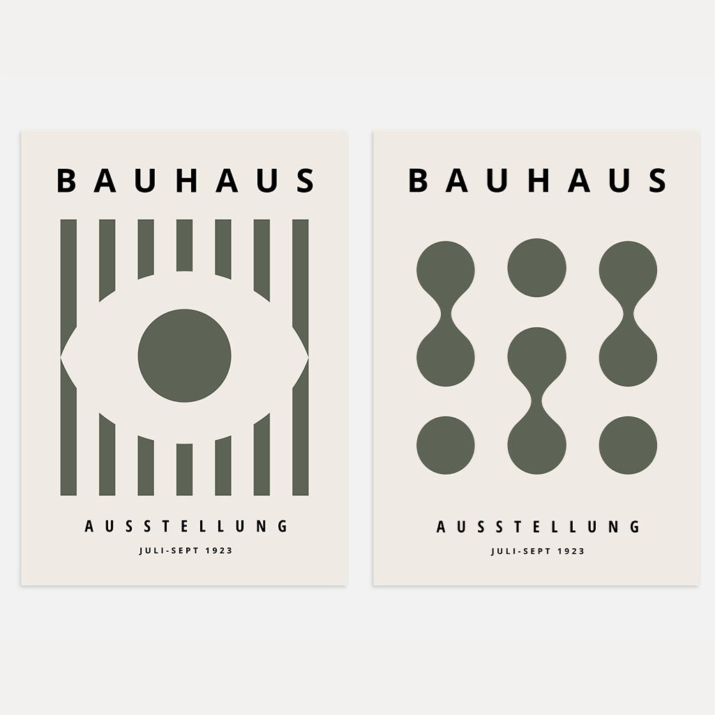 Bauhaus Olijfgroen Compositie – Set van 2 posters