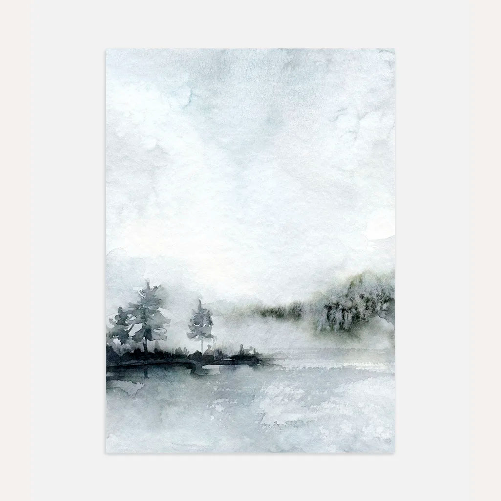 Misty Lake Watercolor Poster