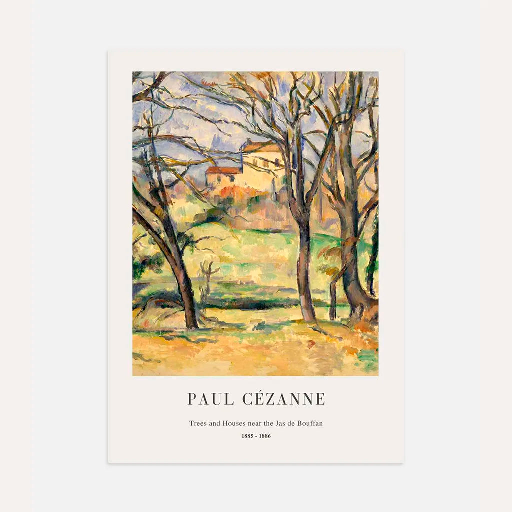 Paul Cézanne – Bomen en huizen bij Jas de Bouffan Poster