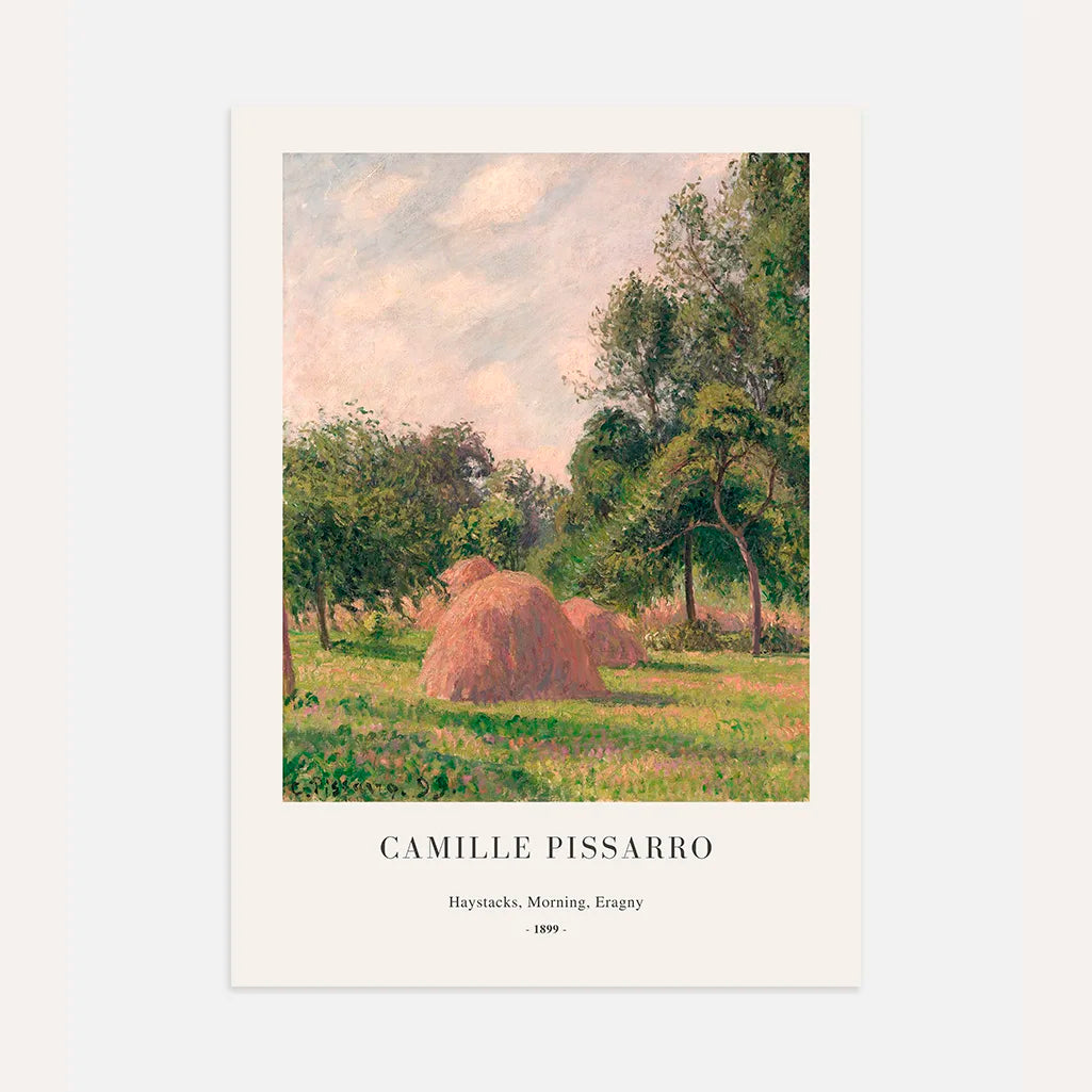 Camille Pissarro – Hooibergen, ochtend, Éragny Poster