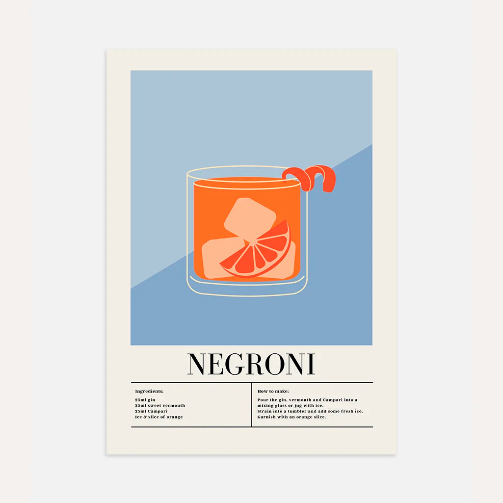 Negroni cocktail illustratie poster