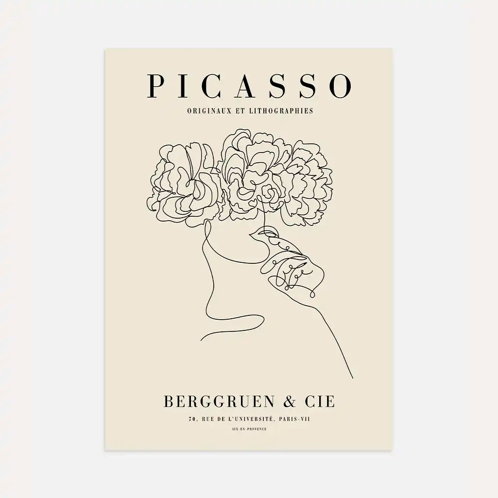 Door Pablo Picasso geïnspireerde poster – Lijnbloemen