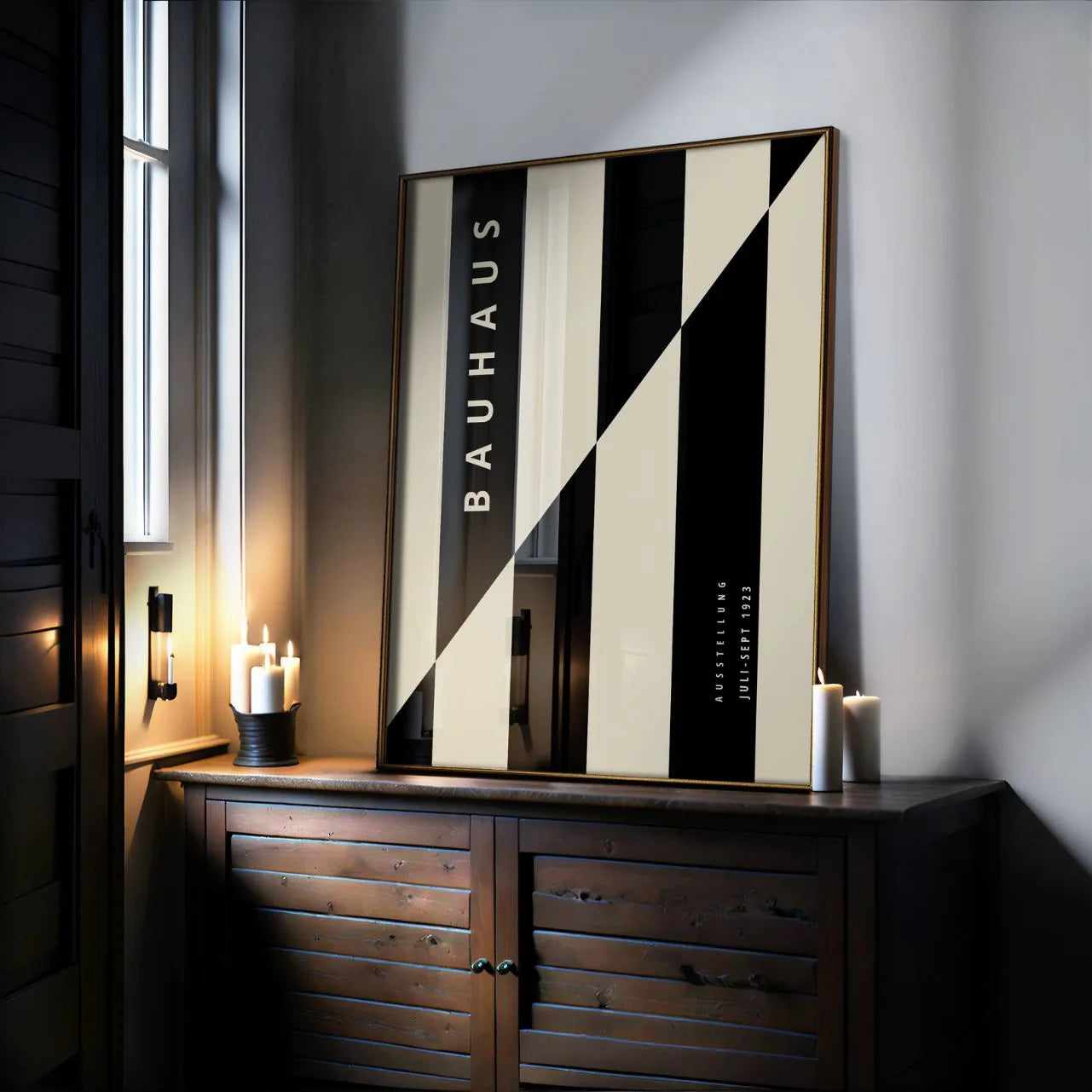 Bauhaus Zwart Beige Strepen Poster