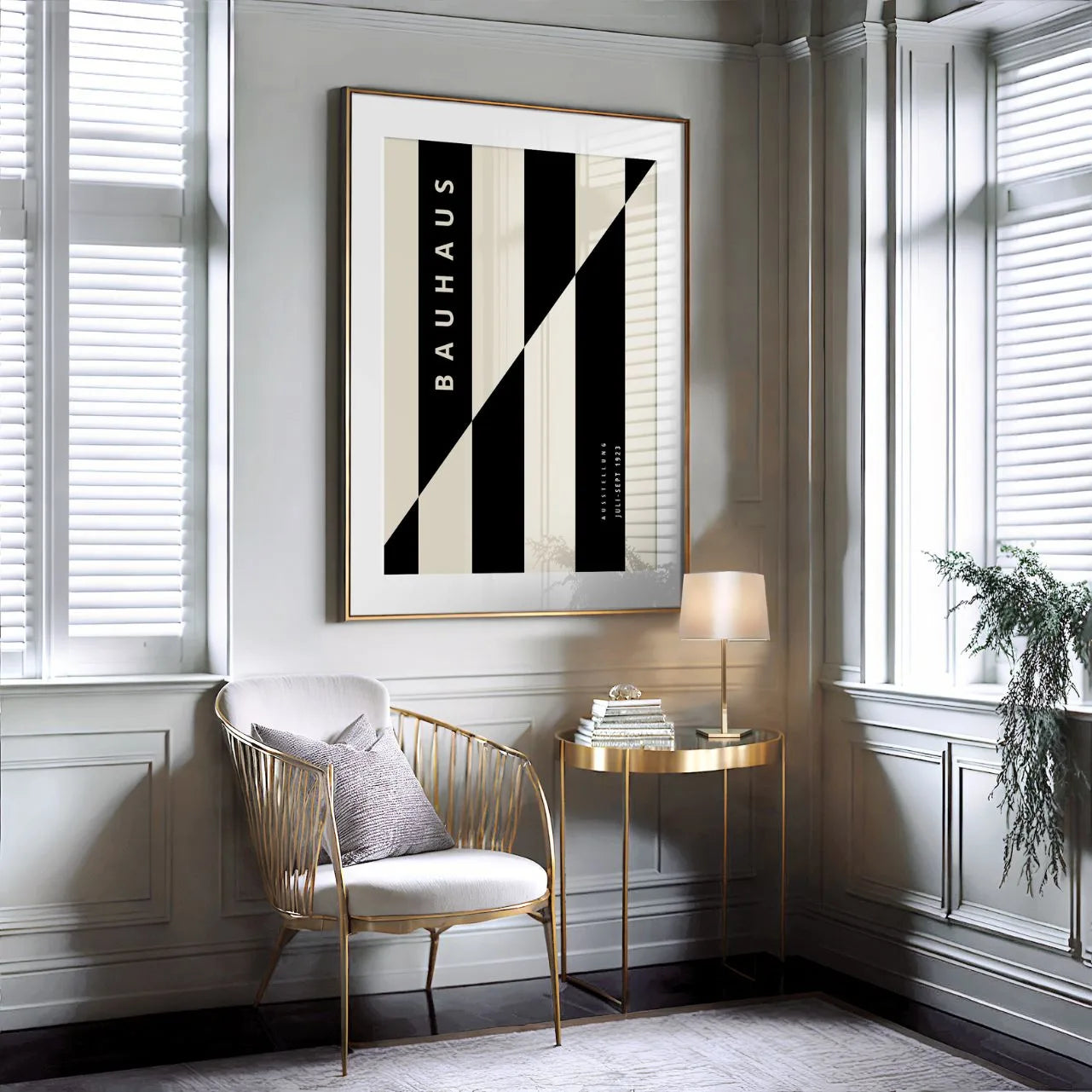 Bauhaus Zwart Beige Strepen Poster