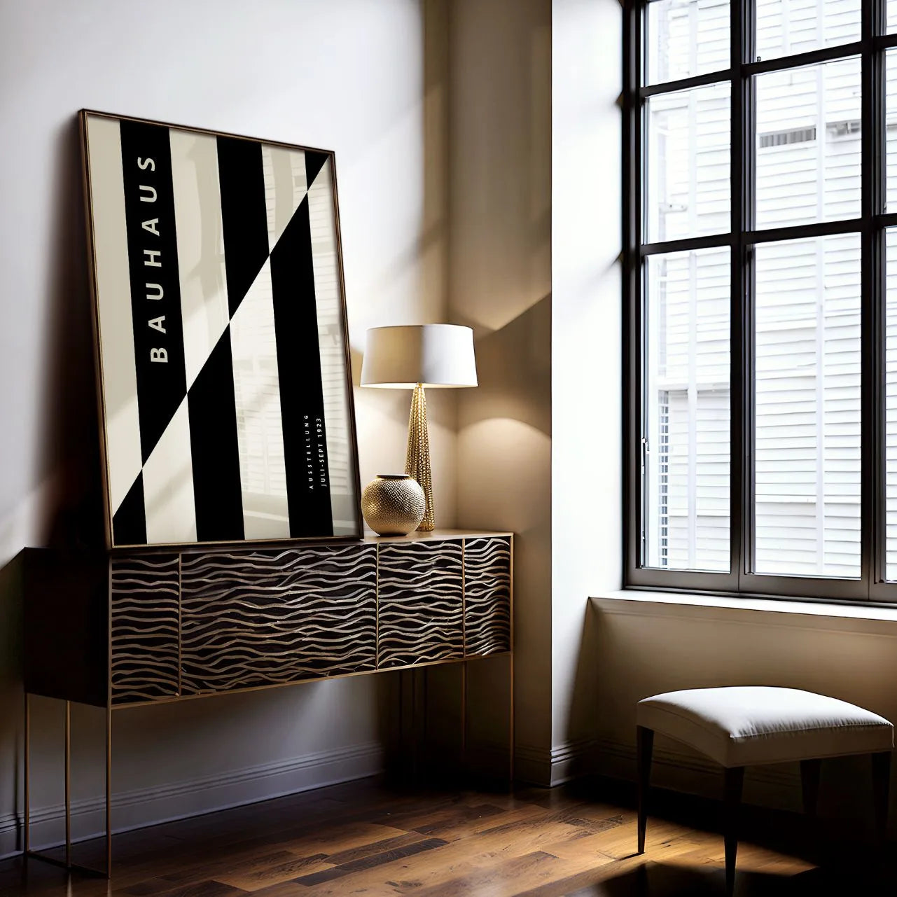 Bauhaus Zwart Beige Strepen Poster