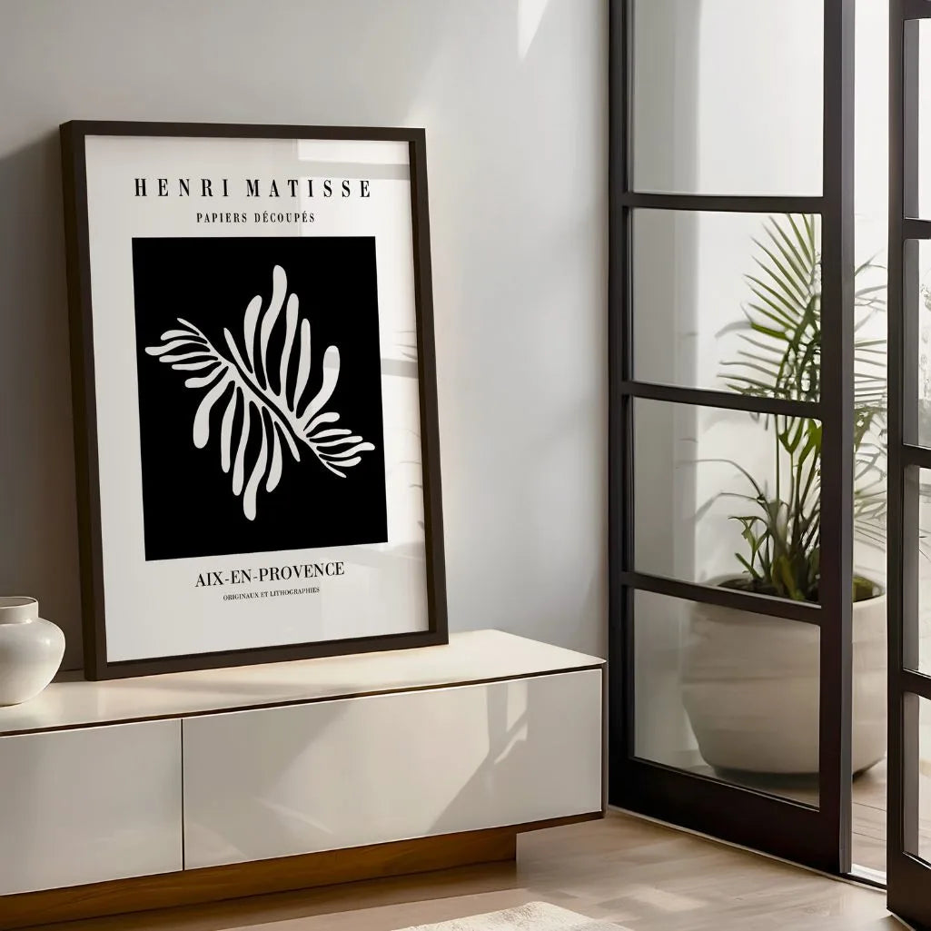 Matisse Witte Bladvorm Op Zwart Poster