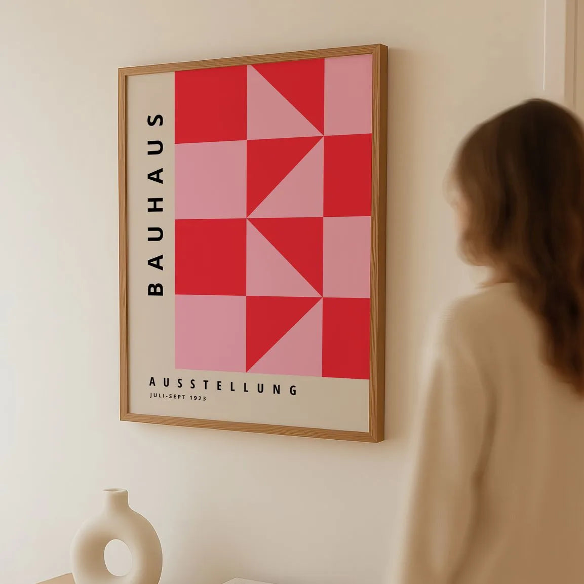 Bauhaus Driehoeken Rood Roze Poster