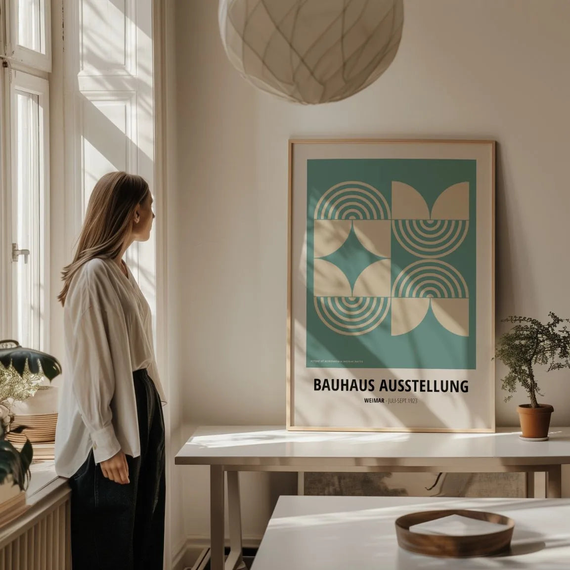Bauhaus Groen-Beige Symmetrie Poster