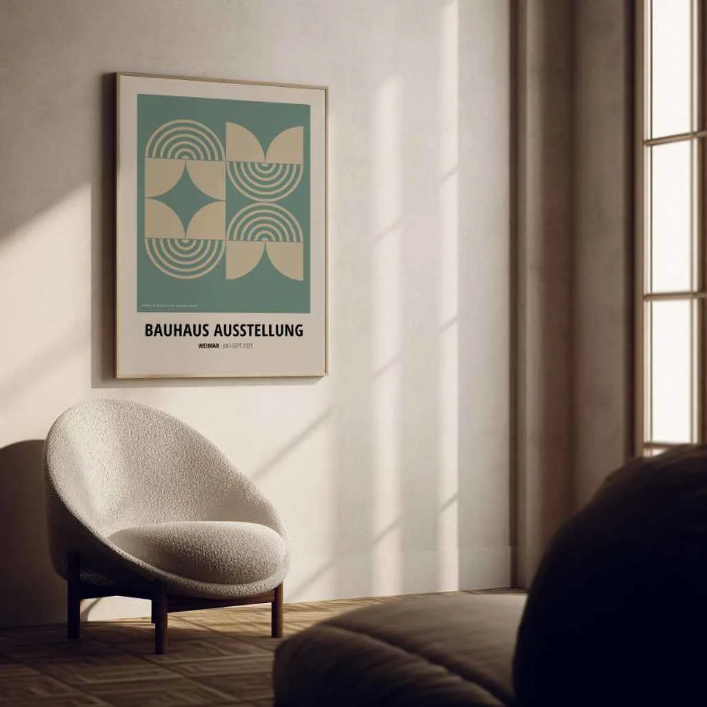 Bauhaus Groen-Beige Symmetrie Poster