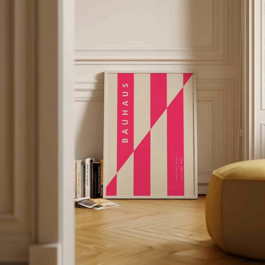 Bauhaus Roze Lijnenstructuur Poster