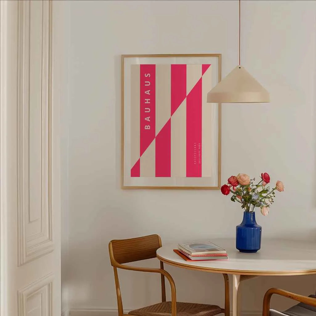 Bauhaus Roze Lijnenstructuur Poster