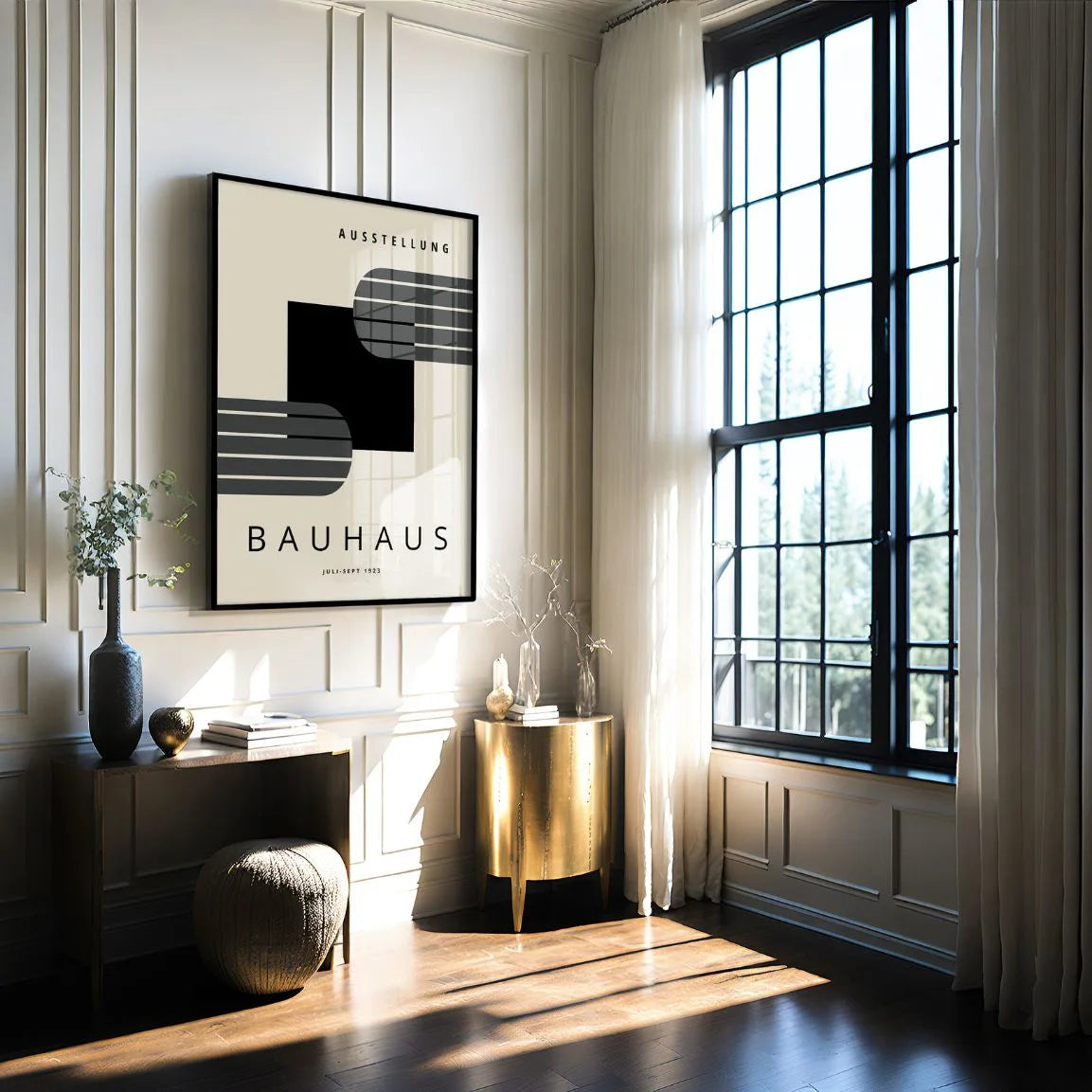 Bauhaus Lijnen Zwart Vierkant Poster