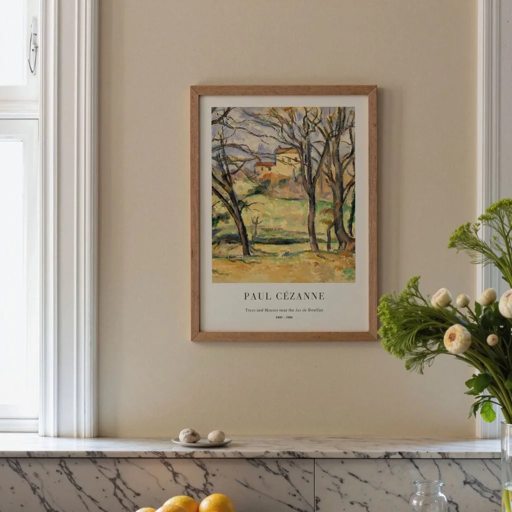 Paul Cézanne – Bomen en huizen bij Jas de Bouffan Poster