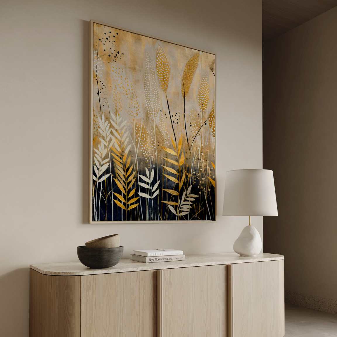 Framed Canvas Print Japanese Gold Garden