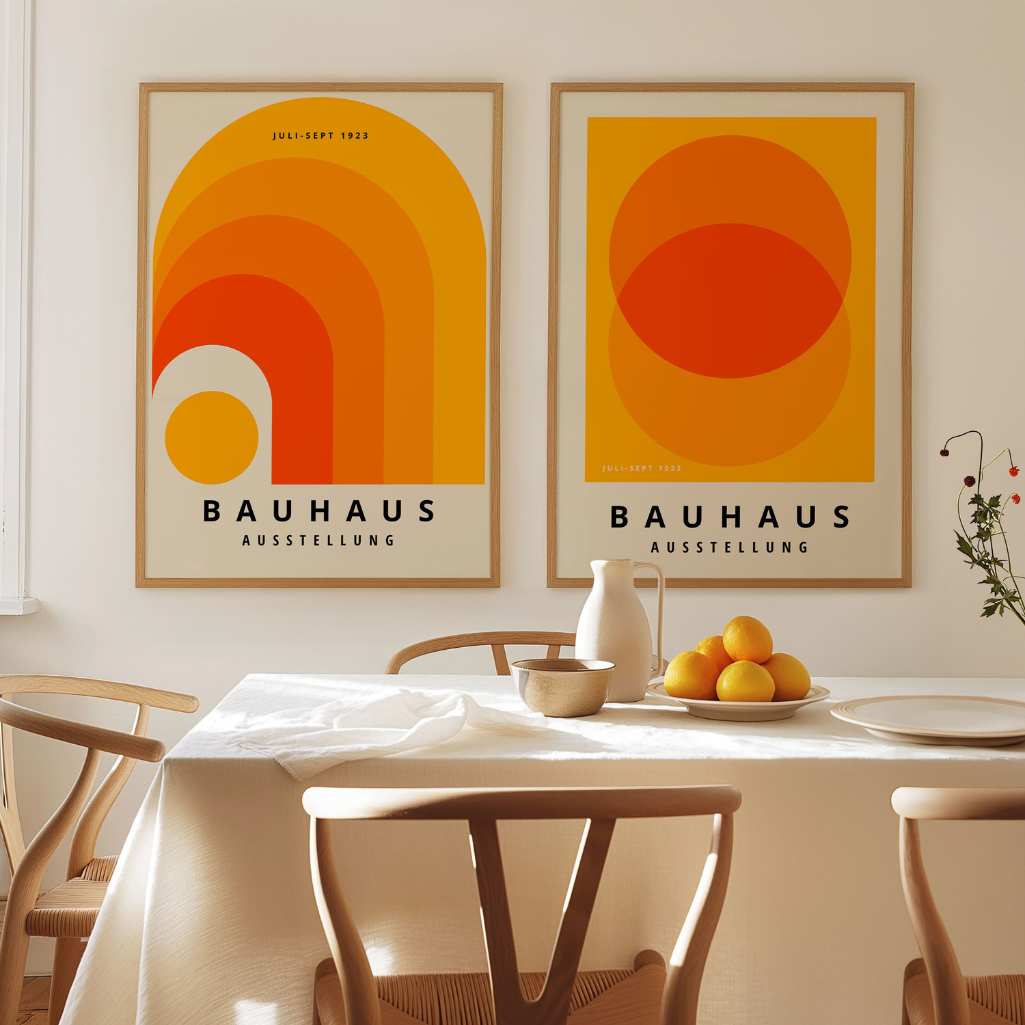 Bauhaus Oranje Geometrie – Set van 2 posters