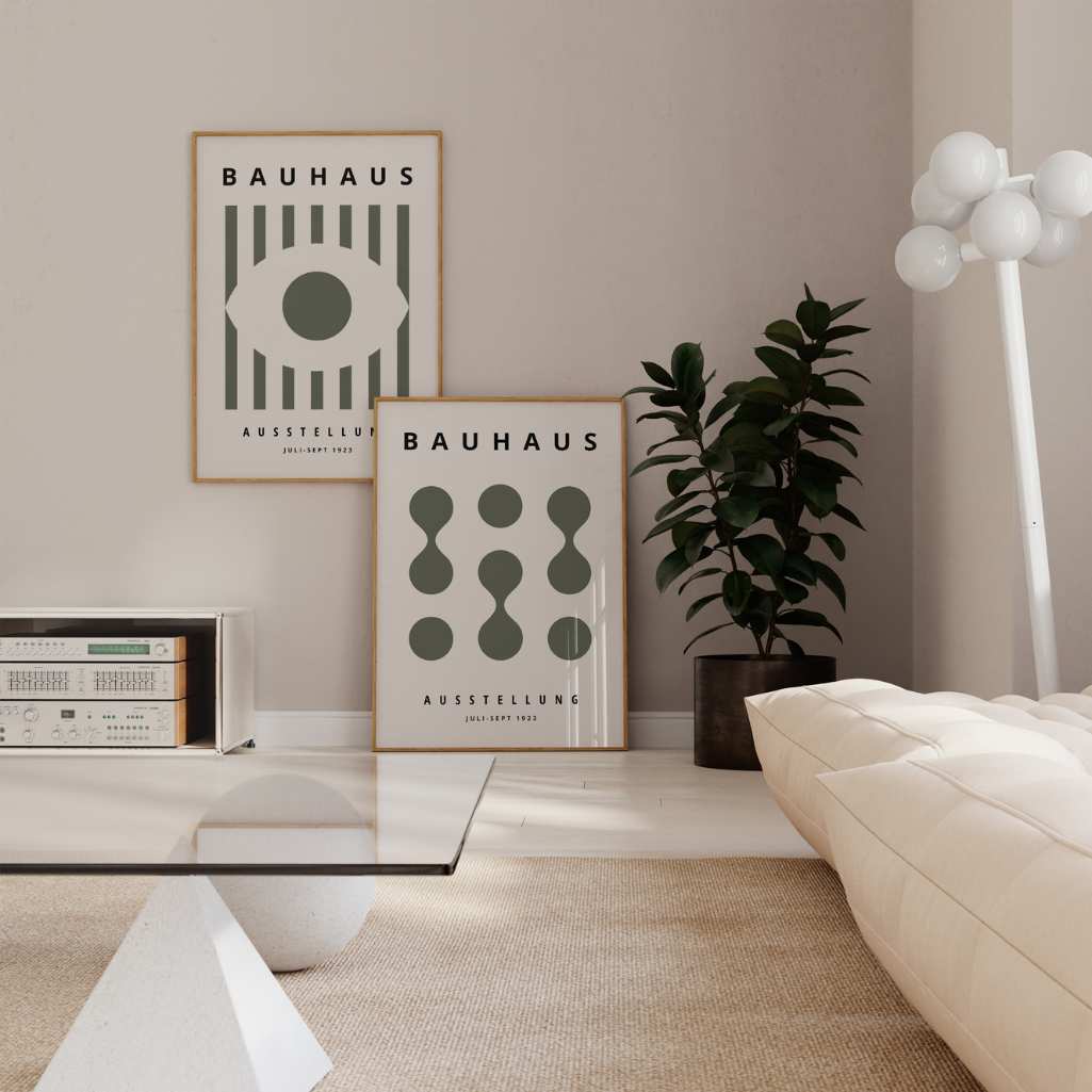 Bauhaus Olijfgroen Compositie – Set van 2 posters