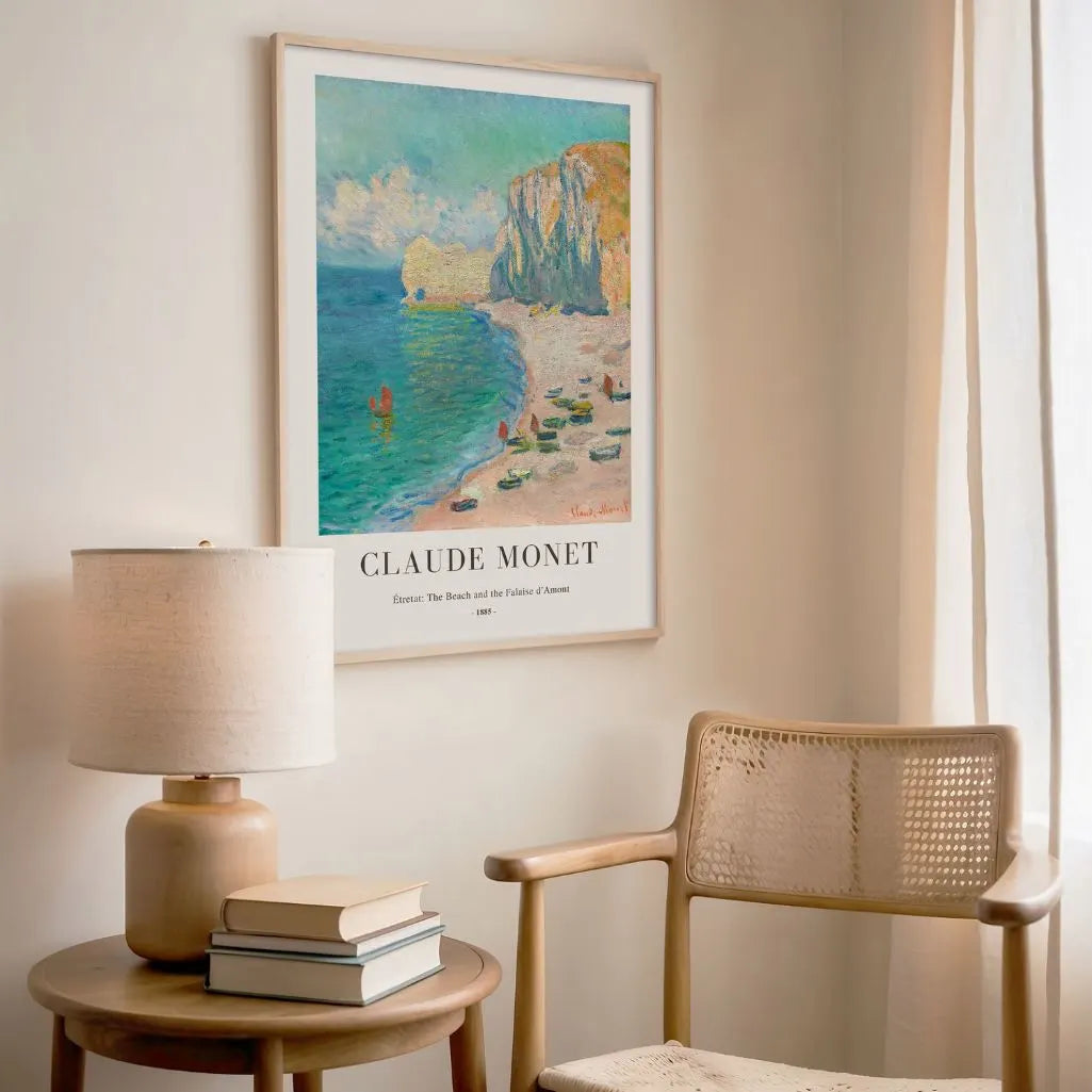 Claude Monet – Étretat: Strand en de Falaise d’Amont (1885) Poster