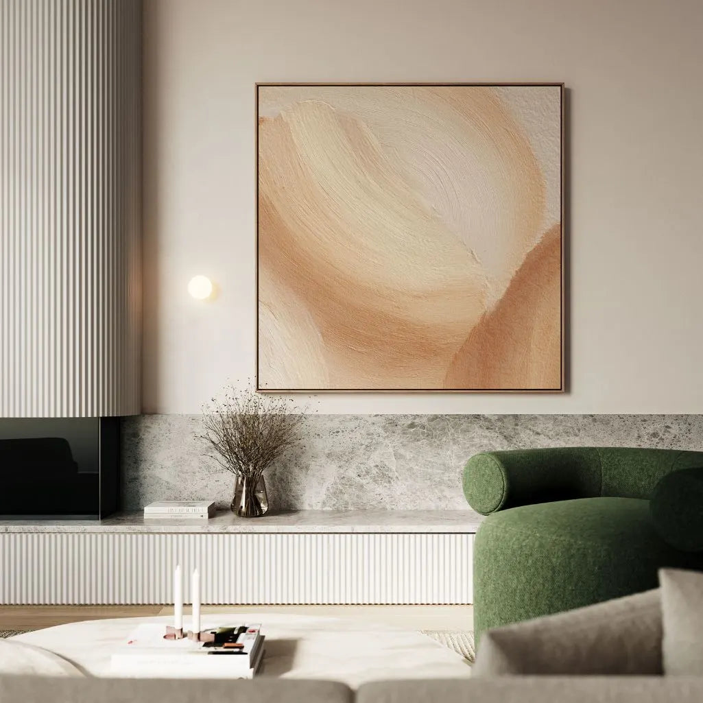 Ingelijst canvas – Beige golven