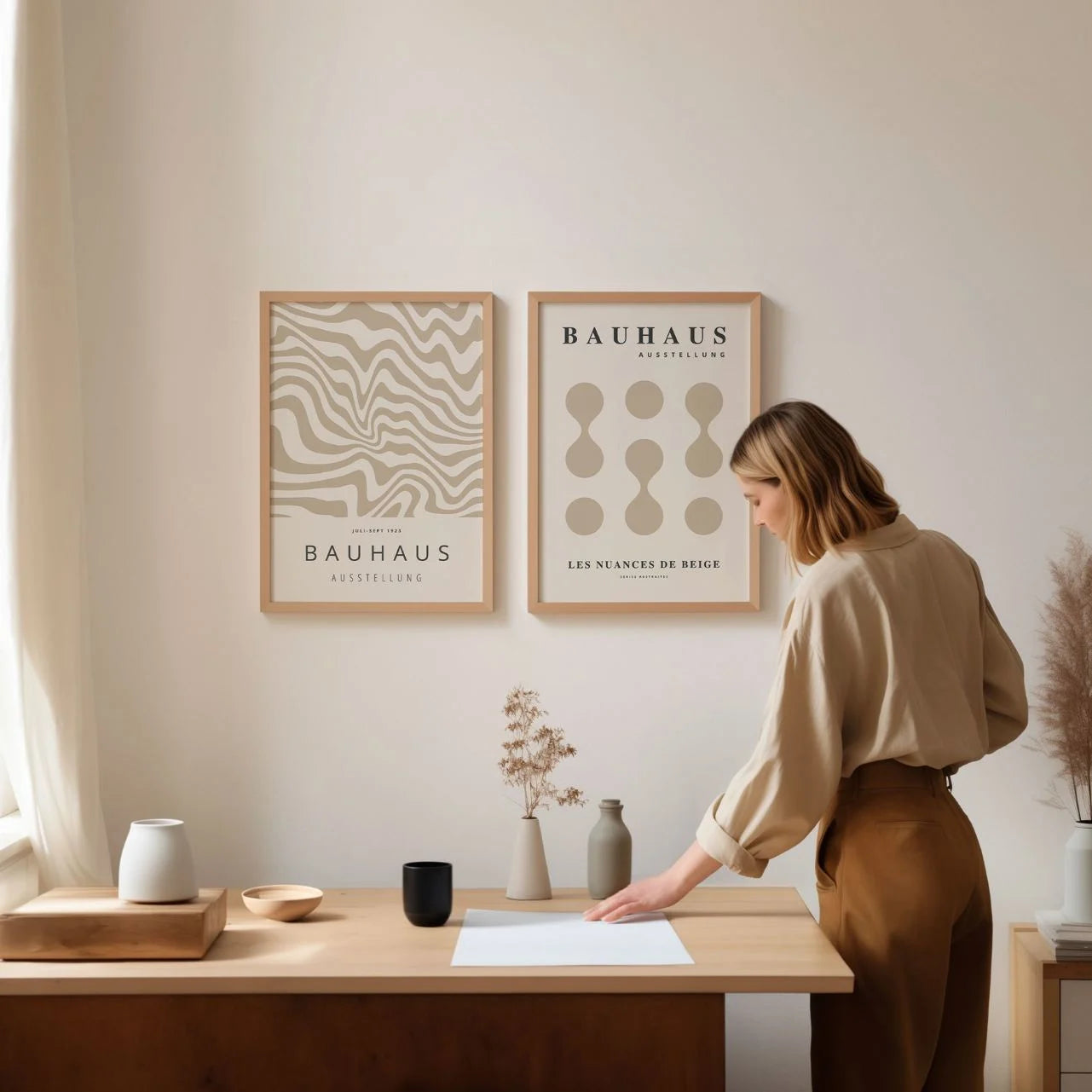 Bauhaus Abstract Beige – Set van 2 posters