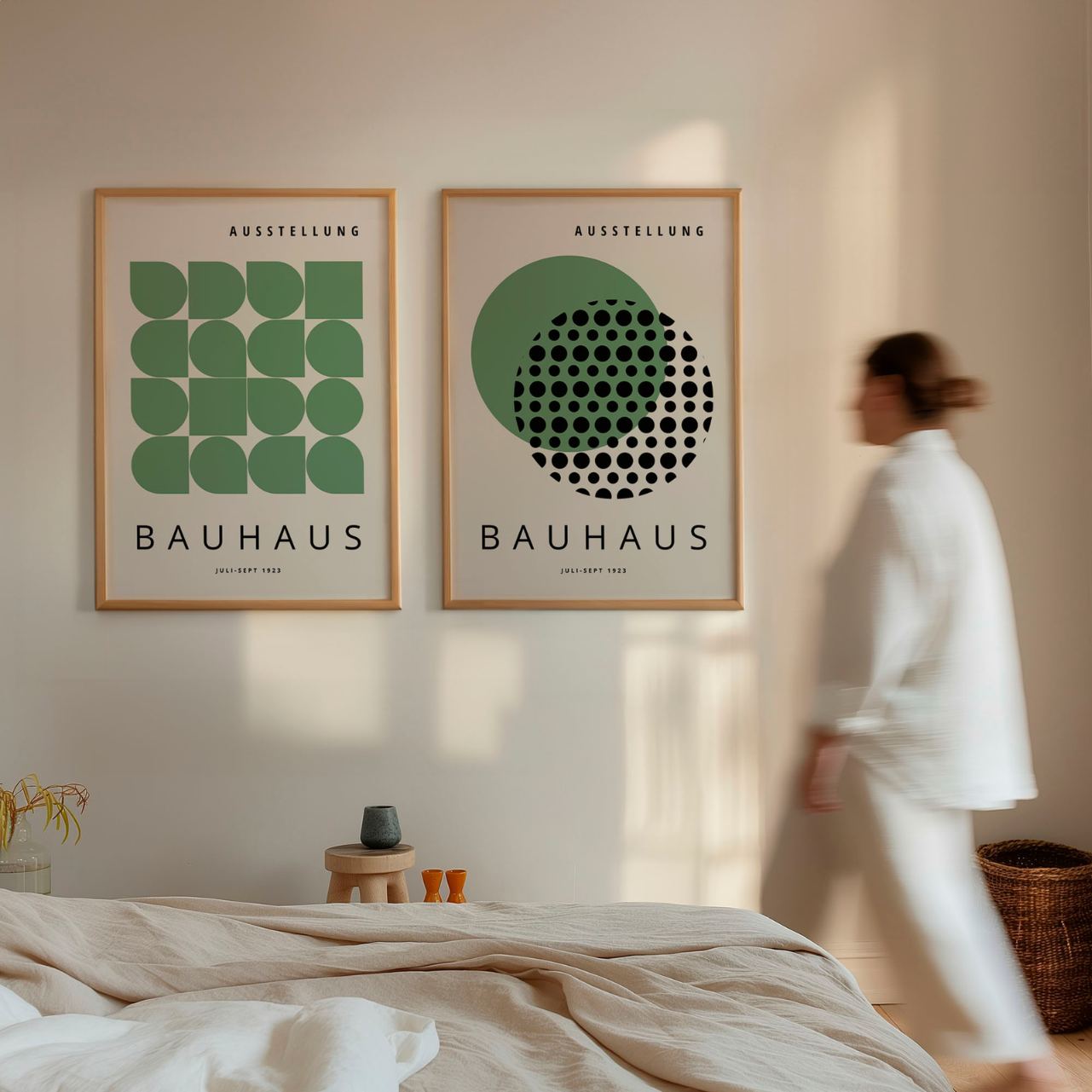 Bauhaus Groene geometrie – Set van 2 posters