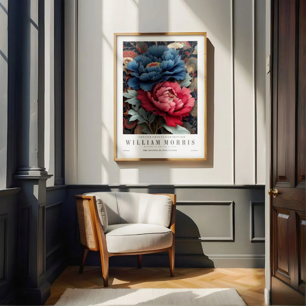 Poster – Marineblauwe en Rode Bloemen