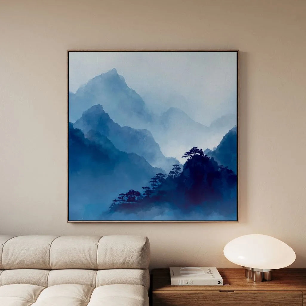 Ingelijst canvas – Blauwe bergen