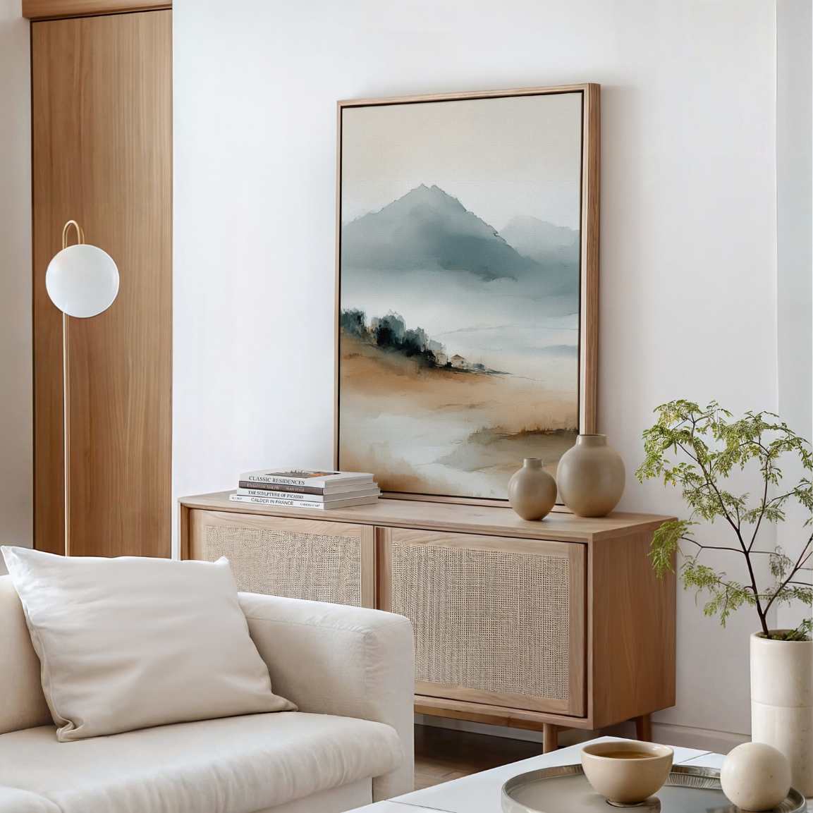 Framed Canvas Print Minimalist Watercolor Landscape
