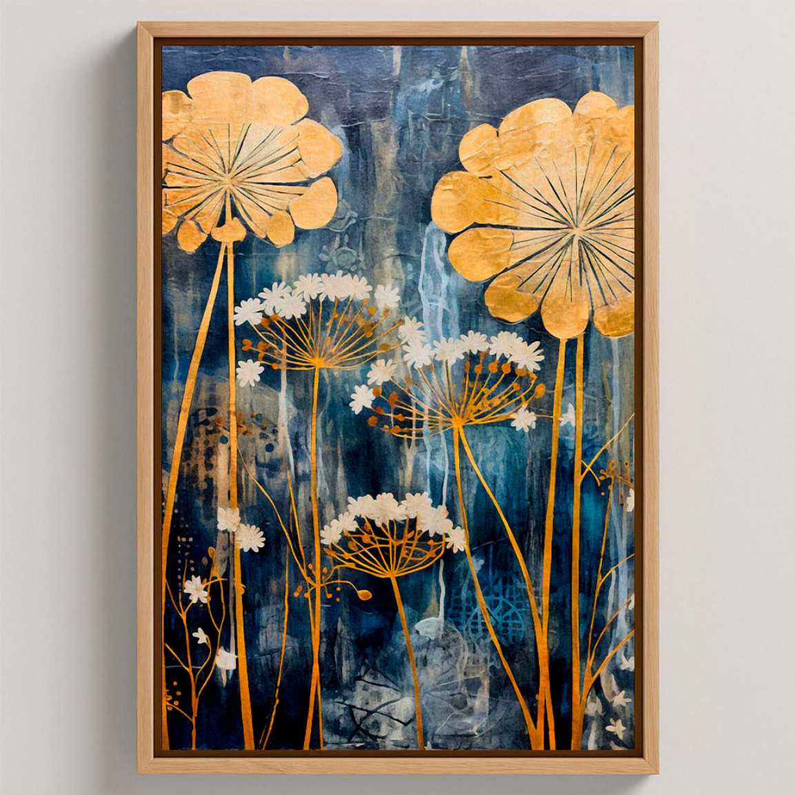 Ingelijst canvas - Japanse gouden bloemen