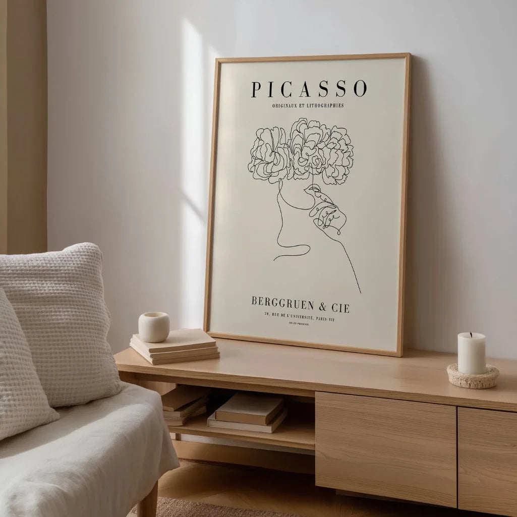 Door Pablo Picasso geïnspireerde poster – Lijnbloemen