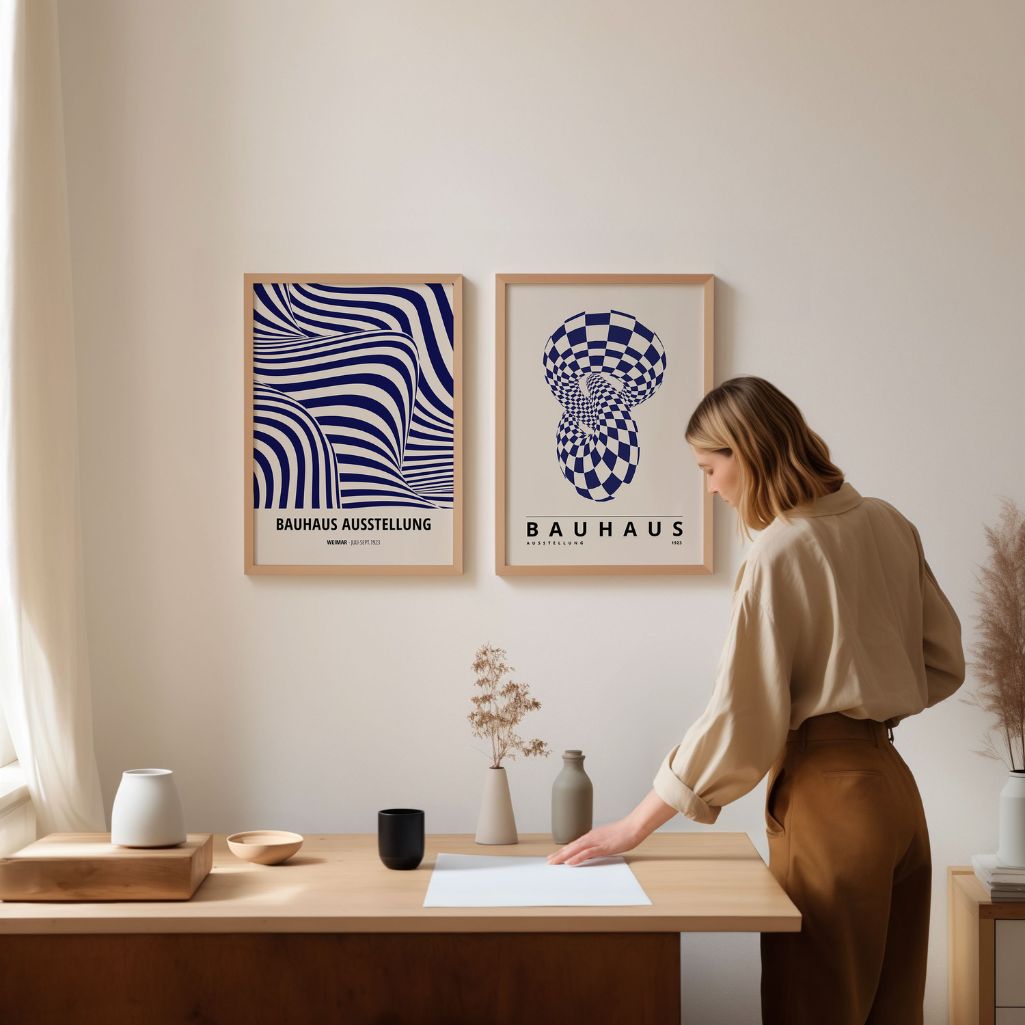 Bauhaus Marineblauwe Illusie – Set Van 2 Posters