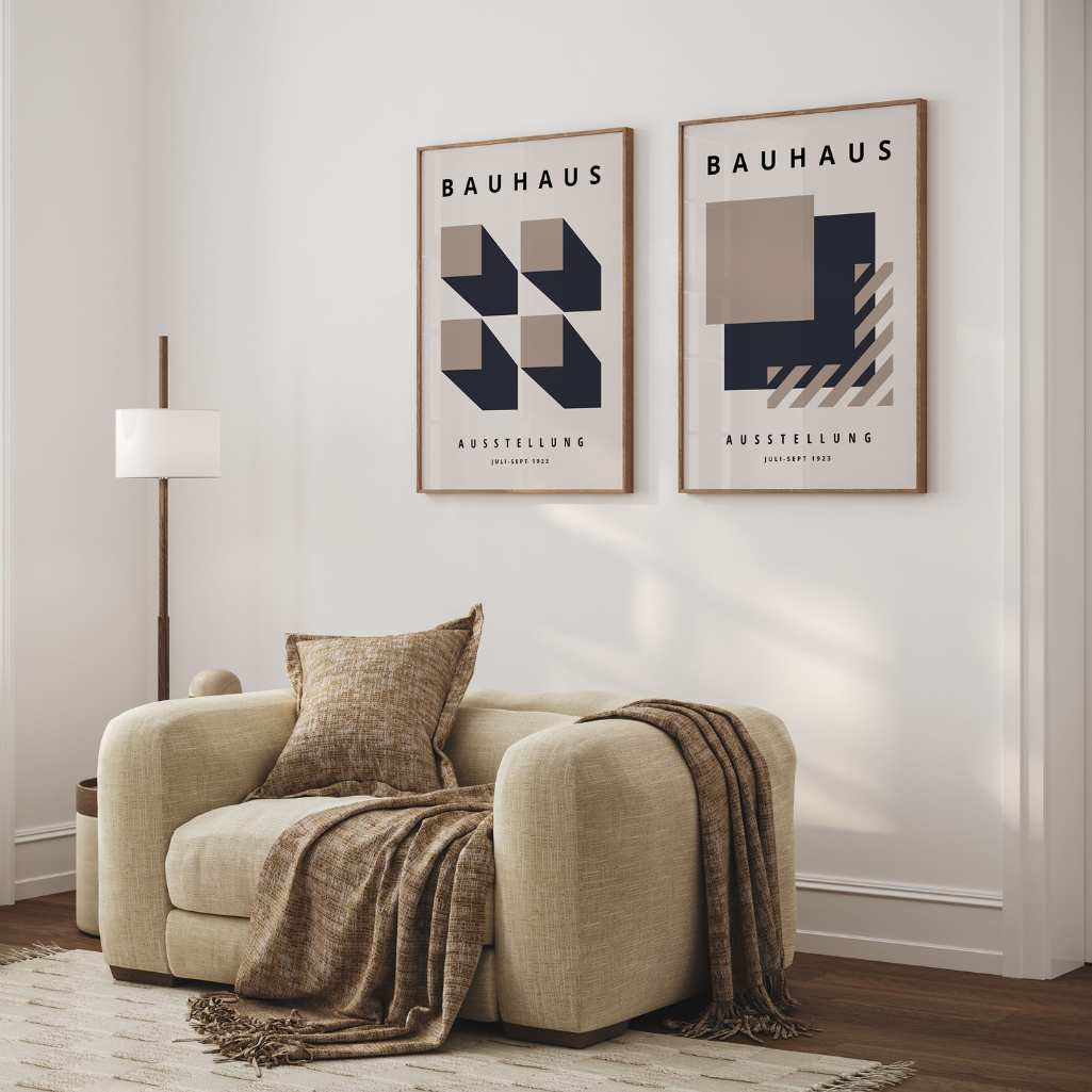 Bauhaus Beige Marineblauw – Set van 2 posters