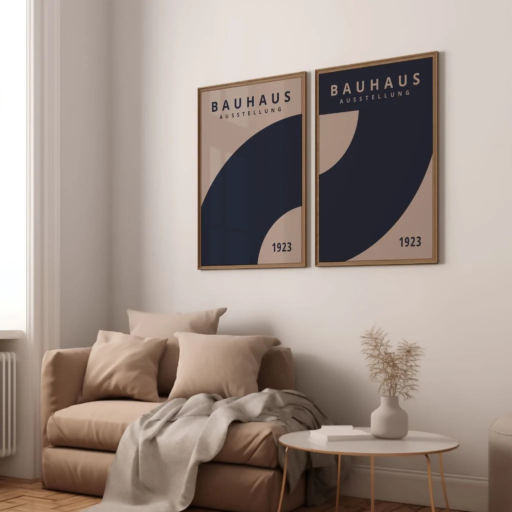 Bauhaus Marineblauw Abstractie – Set van 2 posters