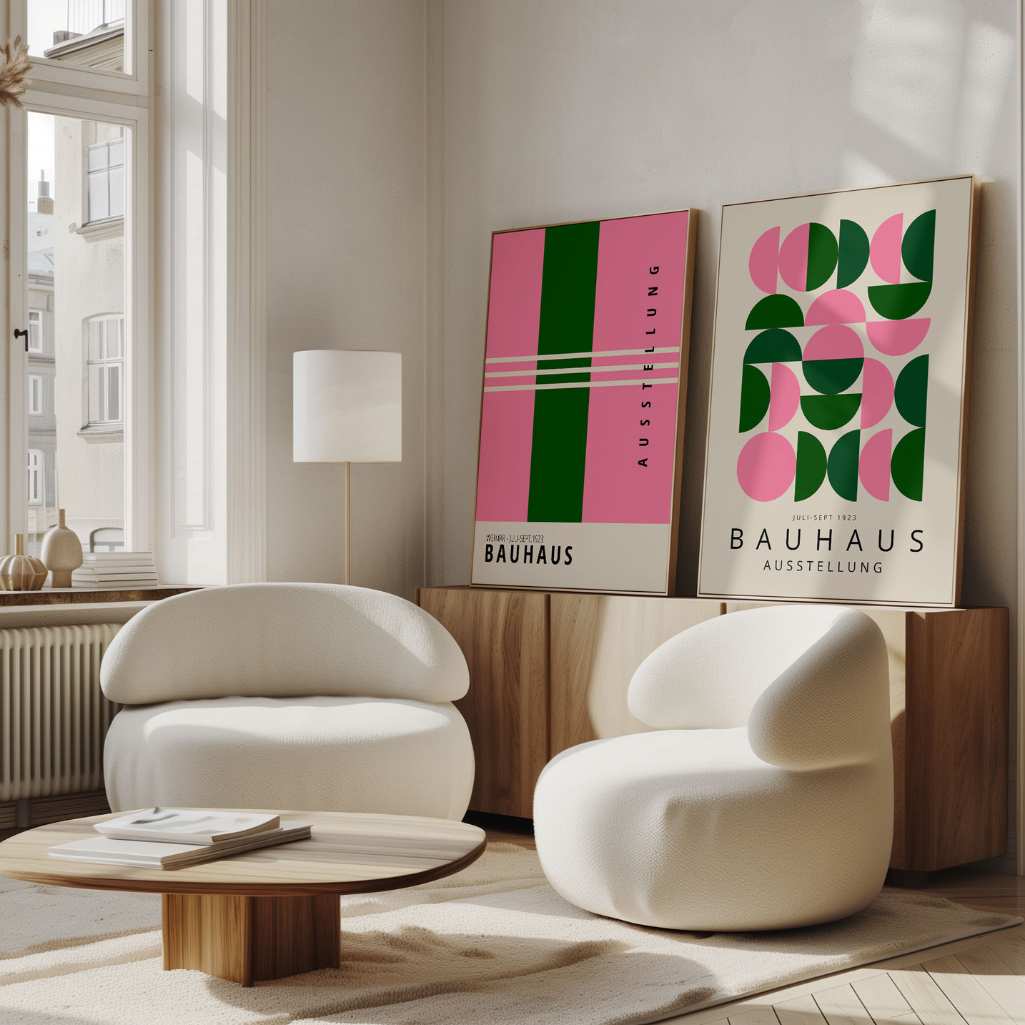 Bauhaus Roze Groen Ritme – Set van 2 posters