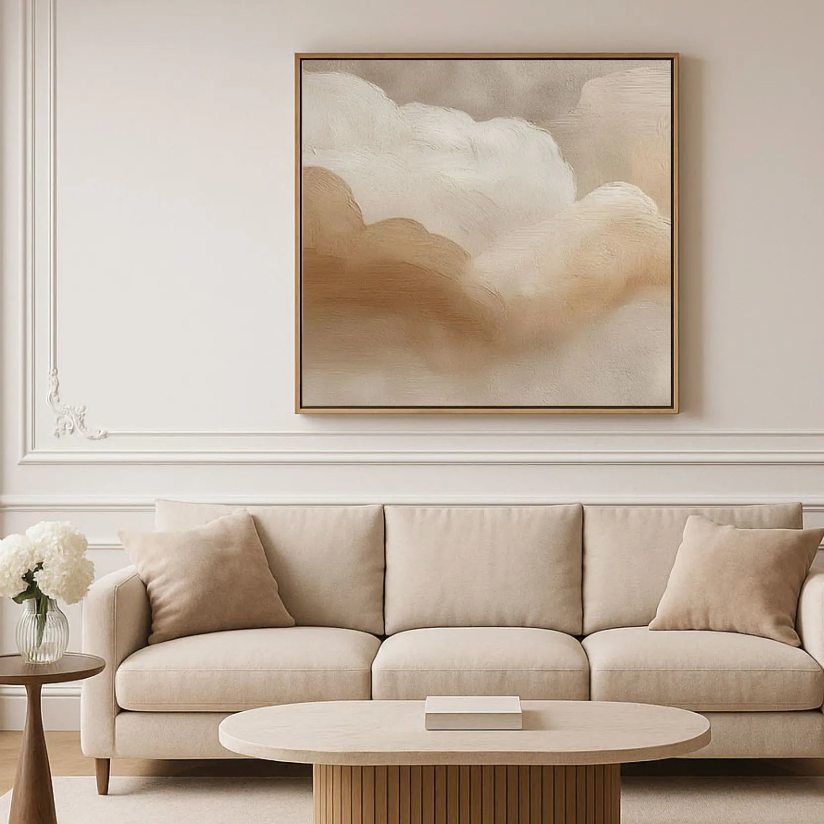 Ingelijst canvas – Beige wolken
