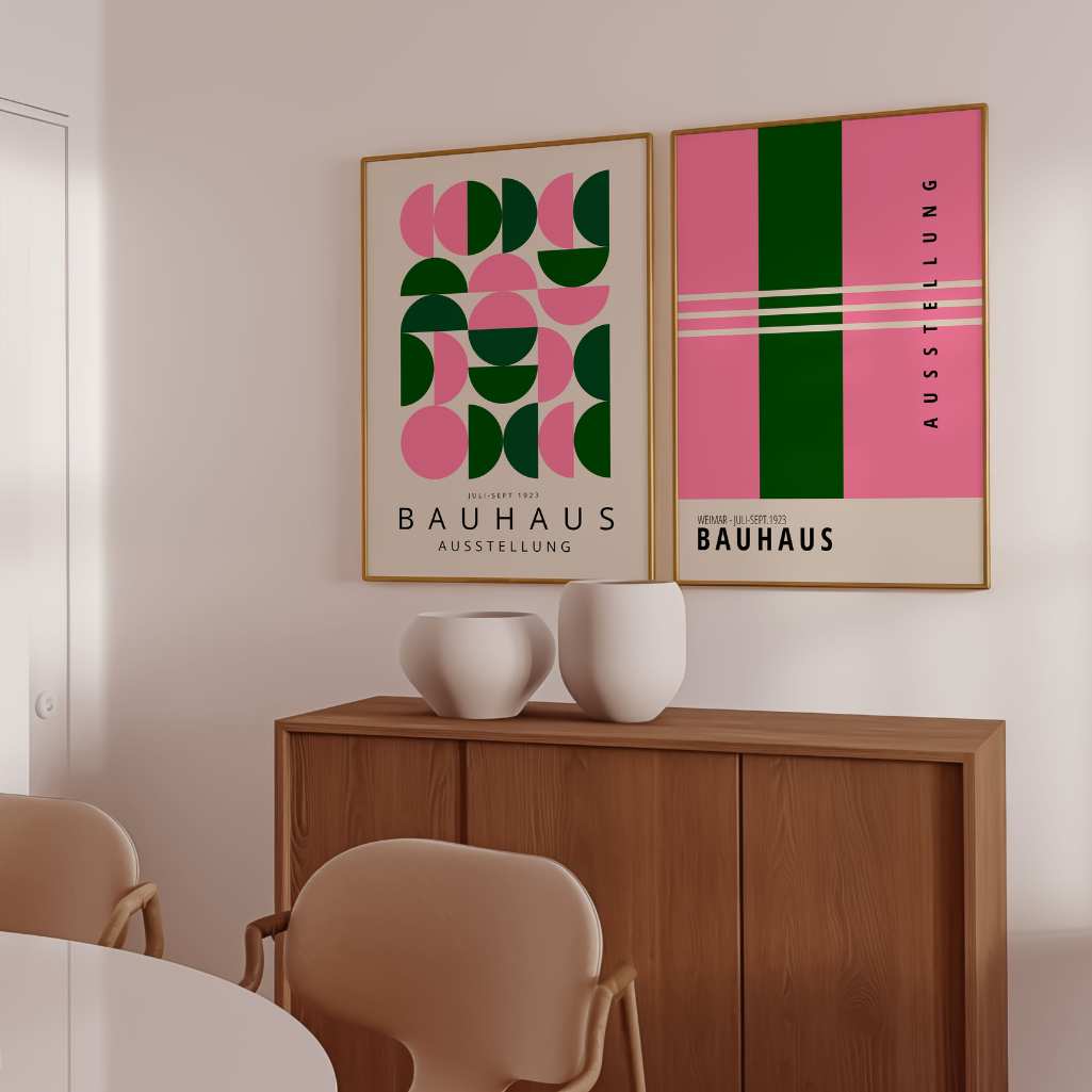 Bauhaus Roze Groen Ritme – Set van 2 posters