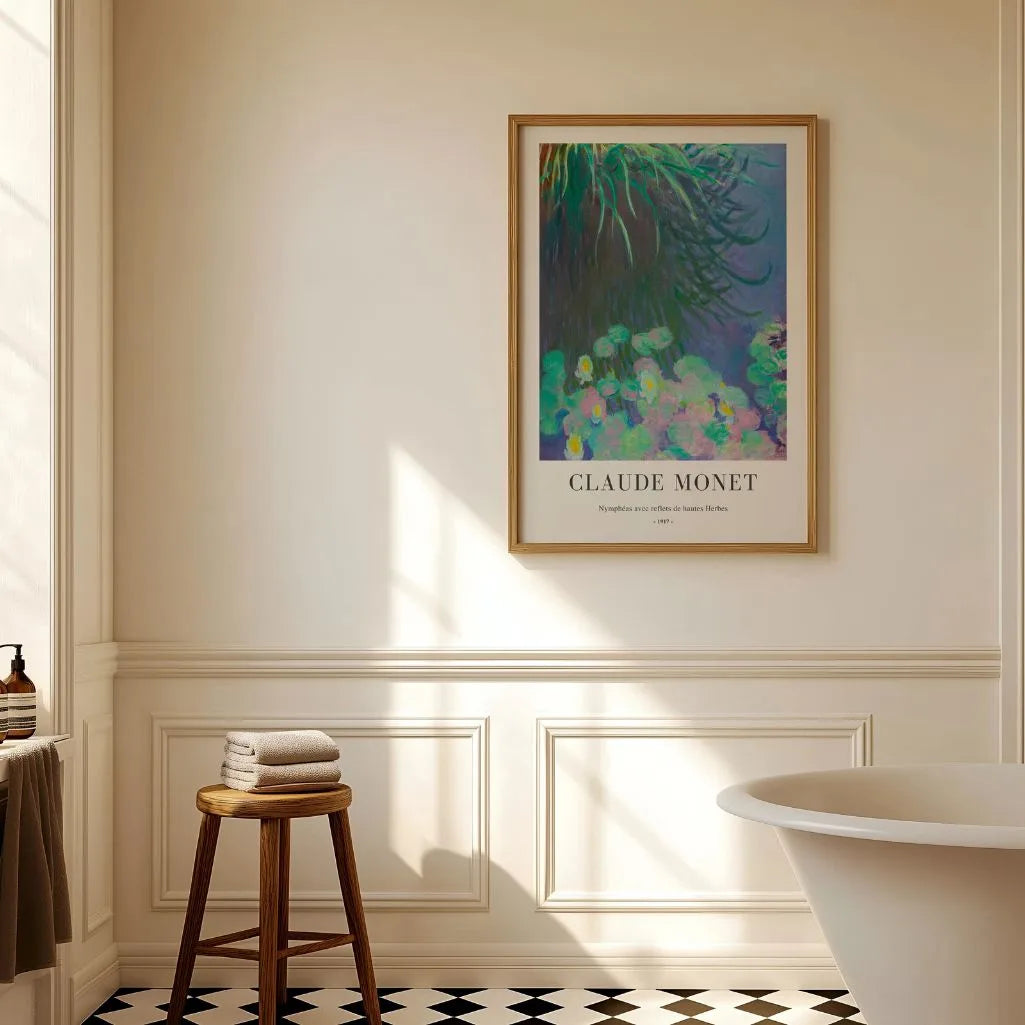 Claude Monet – Waterlelies met reflecties van hoog gras Poster