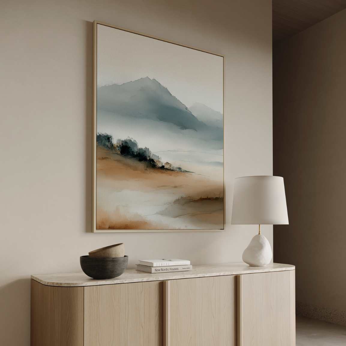 Framed Canvas Print Minimalist Watercolor Landscape