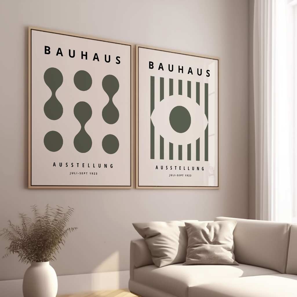 Bauhaus Olijfgroen Compositie – Set van 2 posters