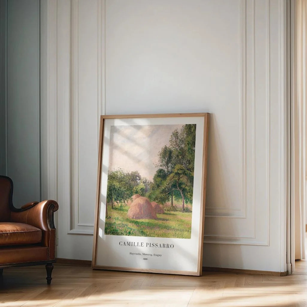 Camille Pissarro – Hooibergen, ochtend, Éragny Poster