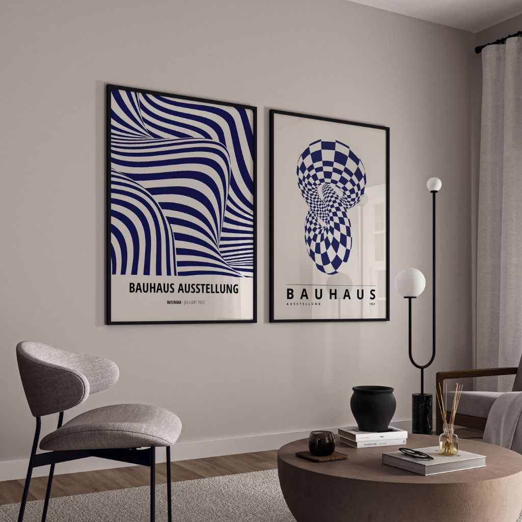 Bauhaus Marineblauwe Illusie – Set Van 2 Posters