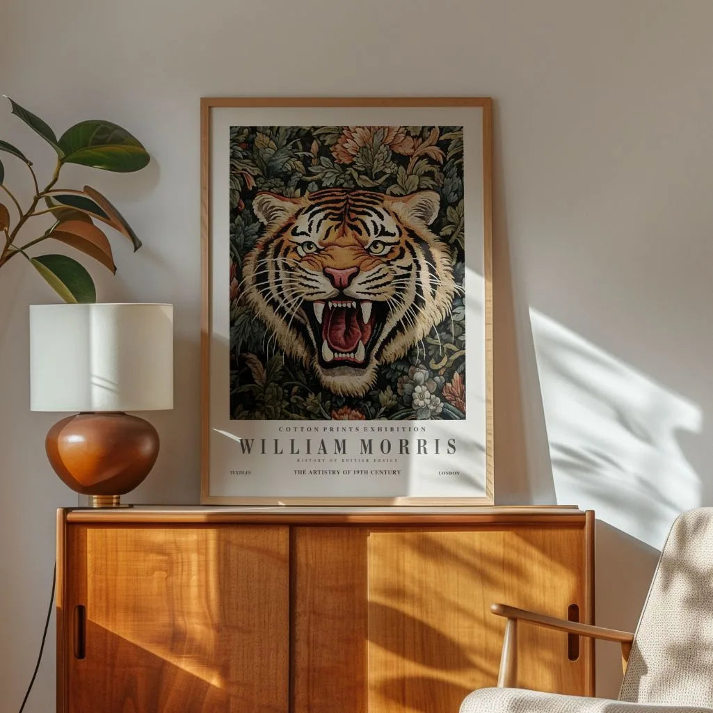 Poster – Tijger op Bloemenachtergrond