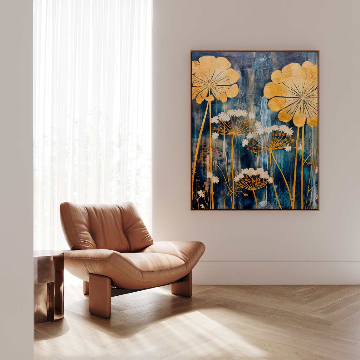 Ingelijst canvas - Japanse gouden bloemen