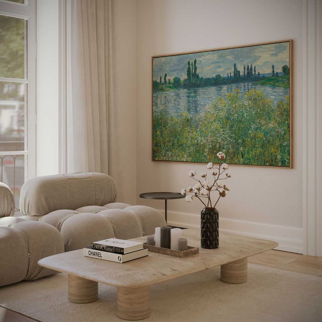 Ingelijst canvas - Oevers van de Seine bij Vétheuil