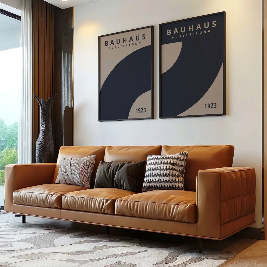 Bauhaus Marineblauw Abstractie – Set van 2 posters