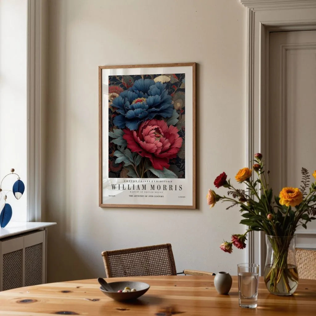 Poster – Marineblauwe en Rode Bloemen