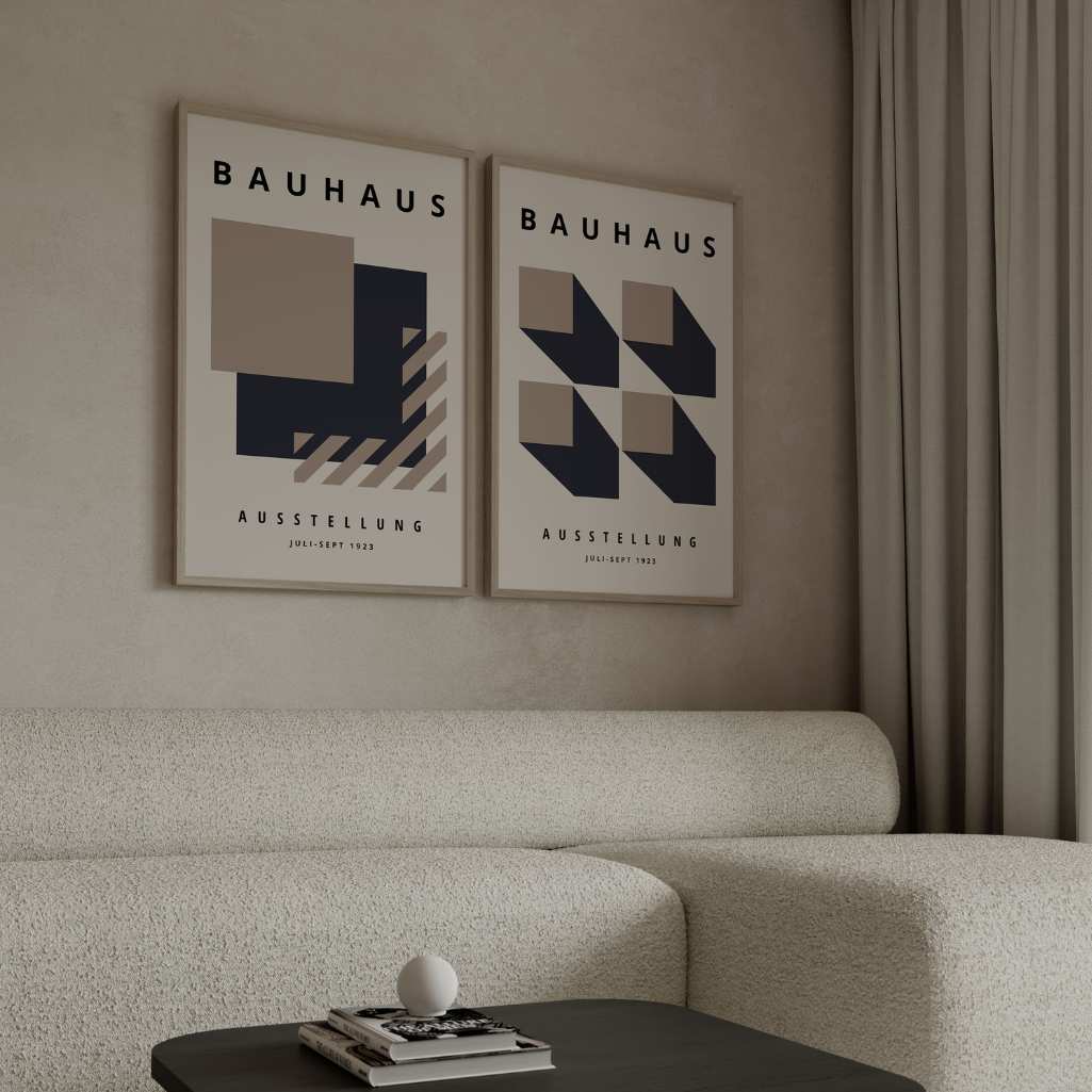 Bauhaus Beige Marineblauw – Set van 2 posters