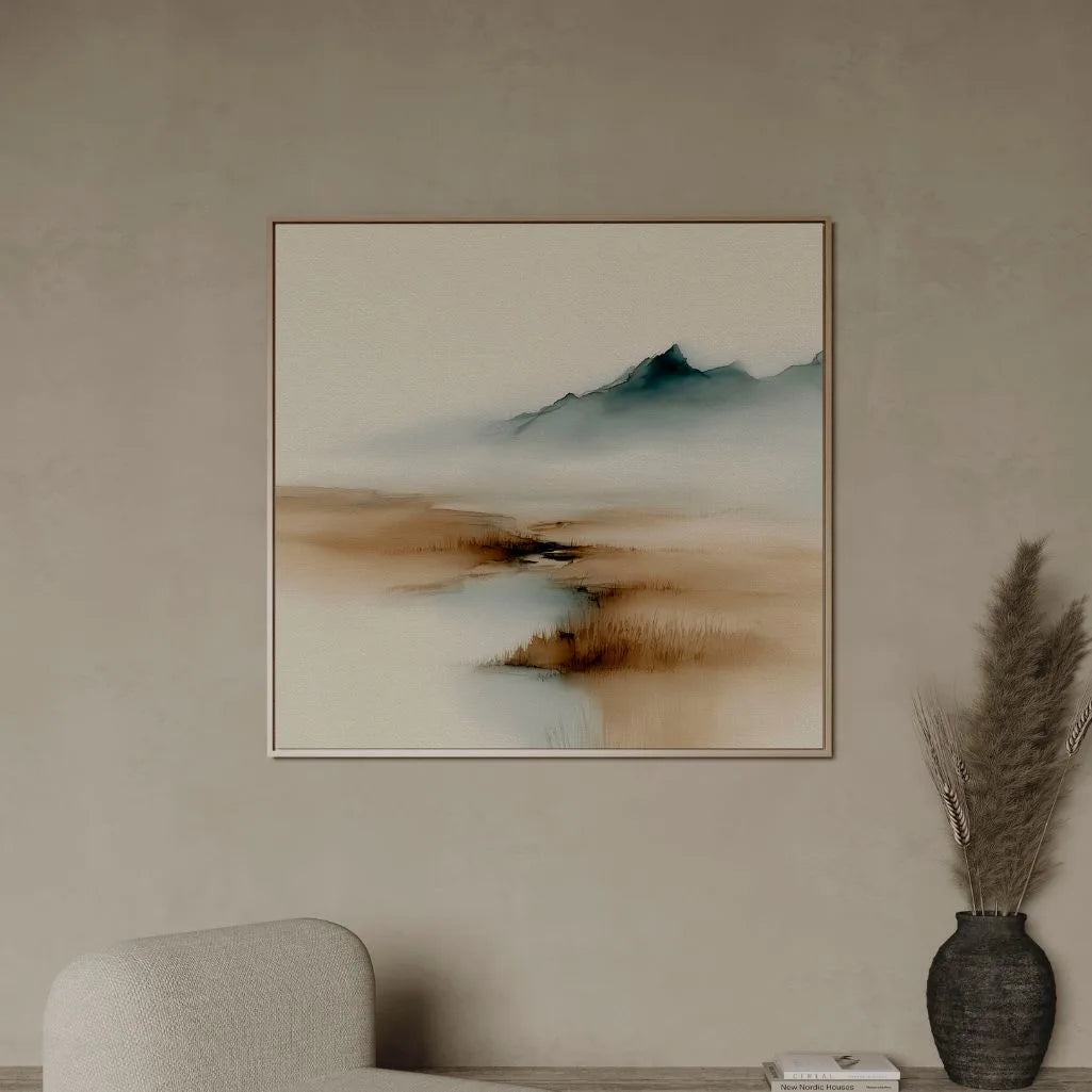 Ingelijst canvas – Beige en blauwe nevel